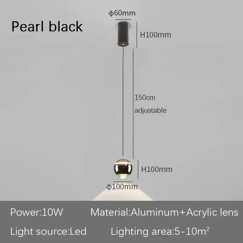Pearl black modern spherical led bedside lifting pendant light with aluminum and acrylic lens for bedroom decorbites decorbites led bedside