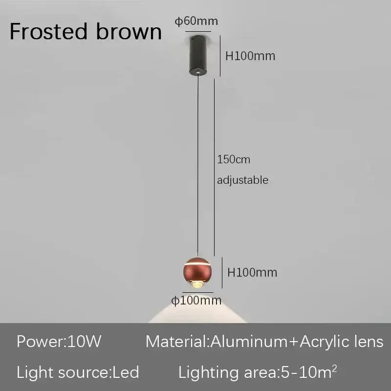 Modern spherical frosted brown pendant light with aluminum acrylic lens and adjustable cord for decorbites led bedside lifting