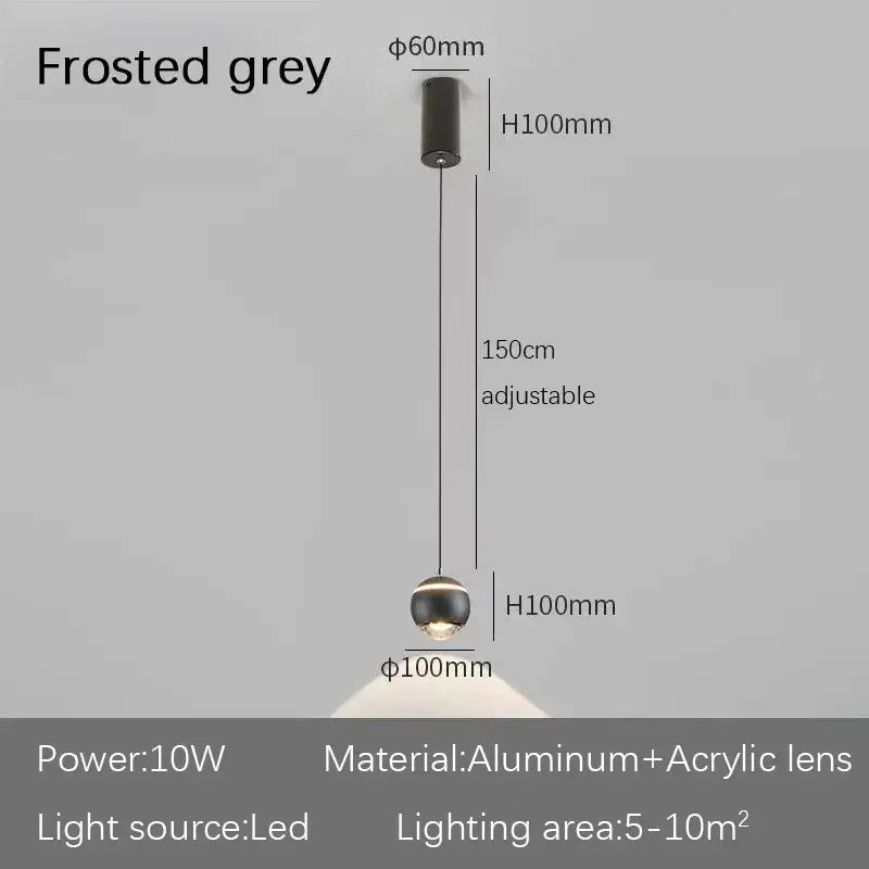 Modern spherical frosted grey pendant light with aluminum and acrylic lens for decorbites led bedside lifting use