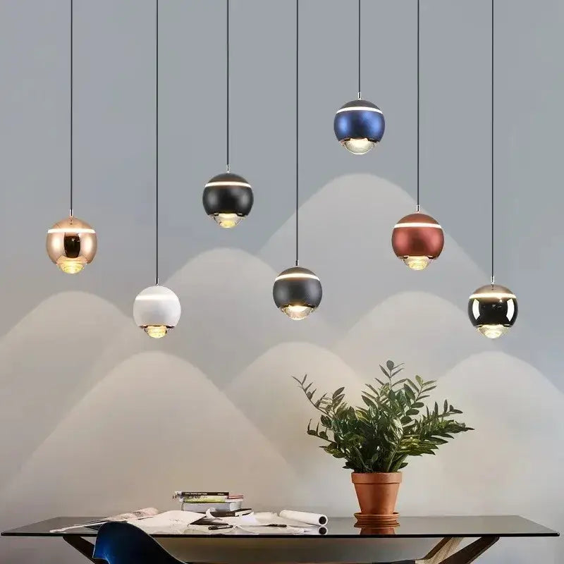 Modern spherical led bedside pendant light in gold black white and blue hues for bedroom decorbites pendant light