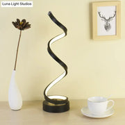 Modern spiral black white gold led table lamp with illuminated inner curve for bedroom task lighting