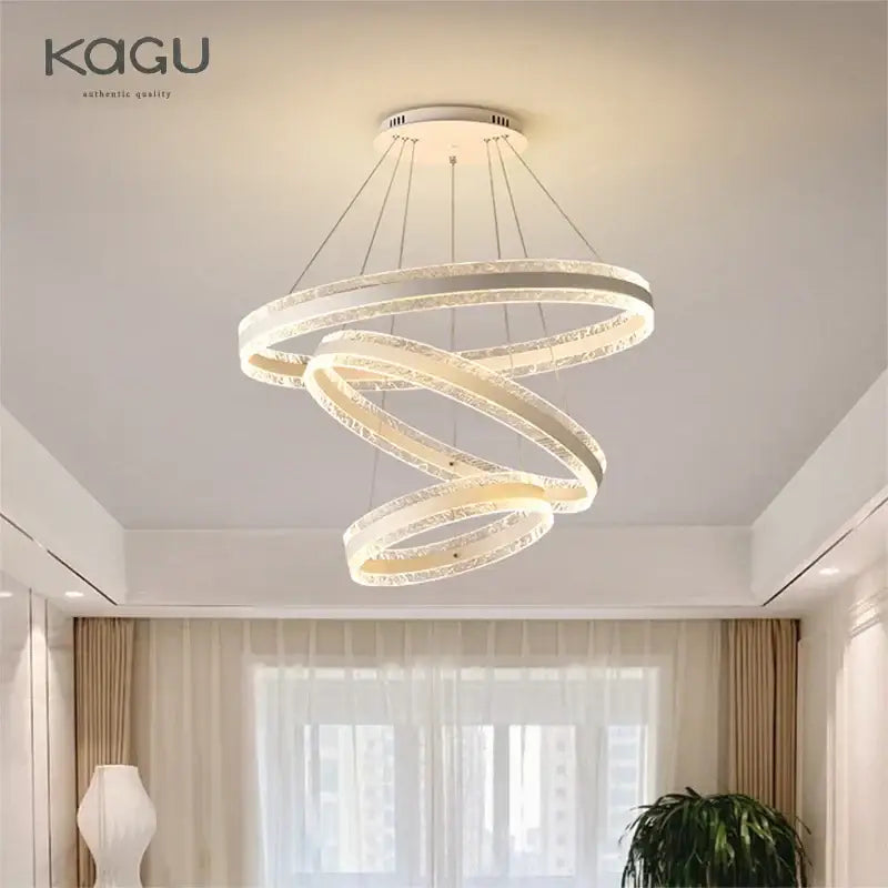 Kagu brand modern spiral circle rings led chandelier with glowing rings and crystal accents for living room decorbites circle rings