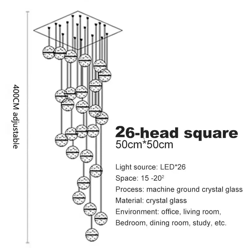 Modern Spiral Crystal Ball Staircase Pendant Chandelier
