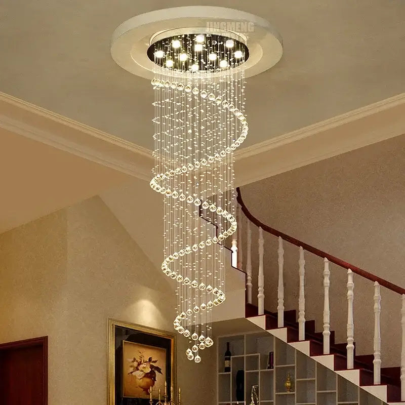Modern spiral crystal led ceiling chandelier with cascading beads and warm lighting for living room decorbites crystal led