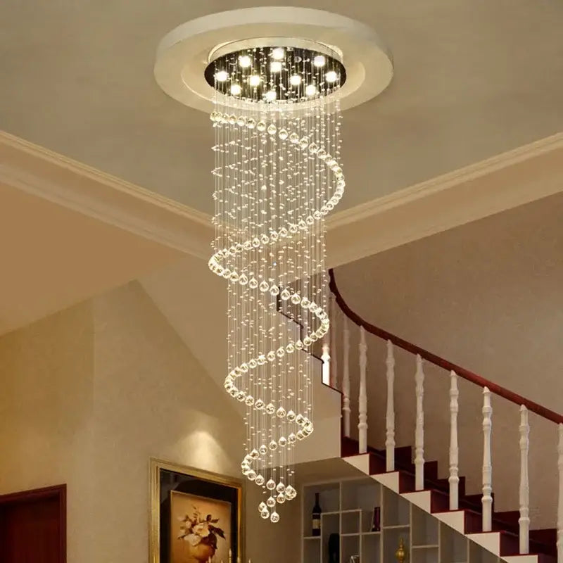 Modern spiral crystal led ceiling chandelier with cascading beads and warm light for living room decorbites crystal led