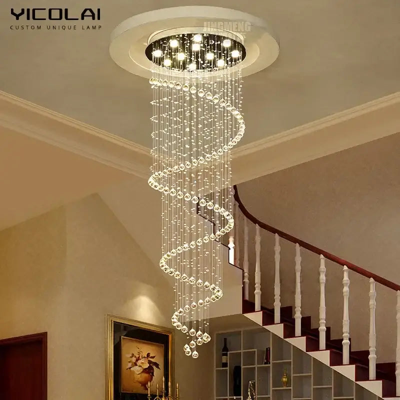 Modern spiral crystal led ceiling chandelier with clear faceted crystals and warm light for living room decorbites crystal led