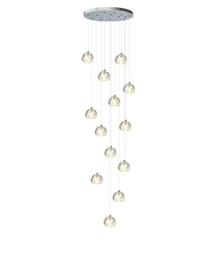Modern spiral crystal led ceiling chandelier with chrome finish and clear glass globes for staircase kitchen decorbites crystal led