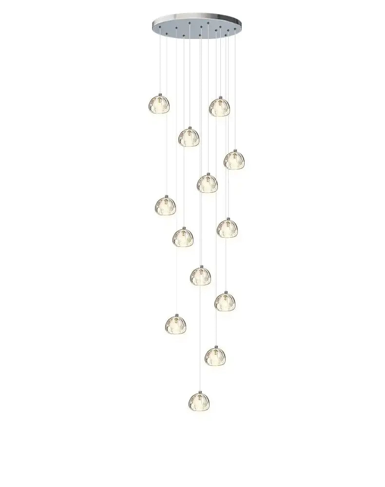 Modern spiral crystal led ceiling chandelier with chrome finish and clear glass globes for staircase kitchen decorbites crystal led