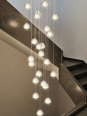 Modern spiral crystal led ceiling chandelier with clear faceted glass globes for staircase kitchen decorbites crystal led