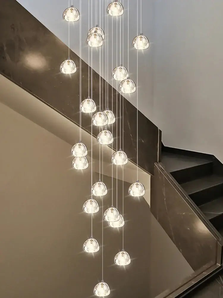 Modern spiral crystal led ceiling chandelier with clear faceted glass globes for staircase kitchen decorbites crystal led