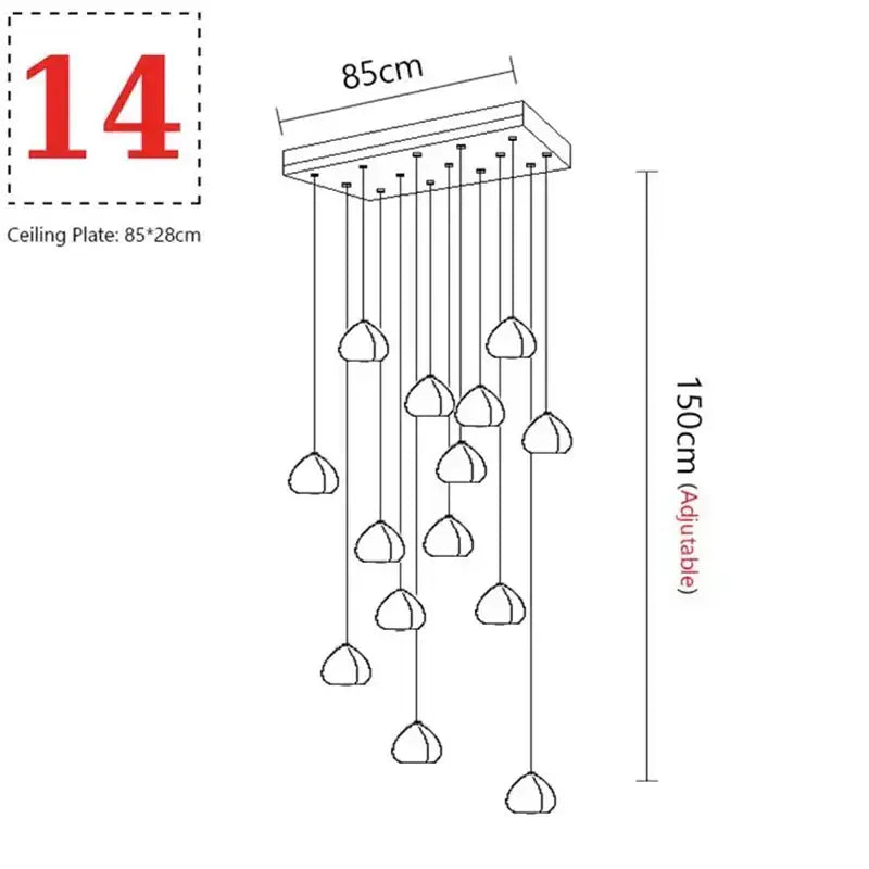 Modern spiral crystal led ceiling chandelier with 14 teardrop glass shades for staircase and kitchen decorbites crystal led