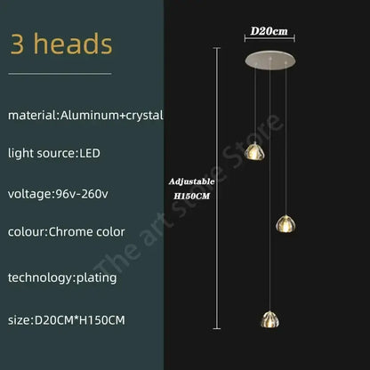 Modern spiral decorbites crystal led ceiling chandelier with chrome finish aluminum and adjustable led bulbs for kitchen stairs