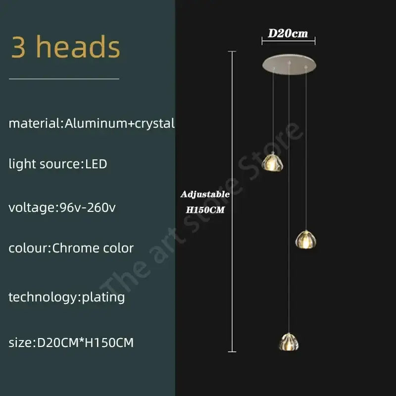 Modern spiral decorbites crystal led ceiling chandelier with chrome finish aluminum and adjustable led bulbs for kitchen stairs