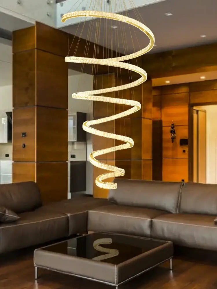 Modern spiral crystal pendant chandelier with warm glowing light and crystal accents for living room decorbites crystal pendant