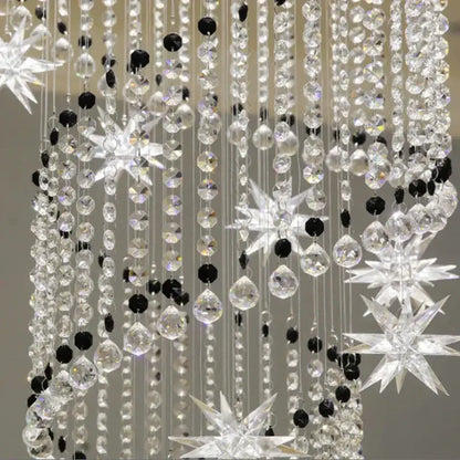 Modern spiral crystal star led chandelier living room light with clear and black crystal beads and decorbites crystal star ornaments