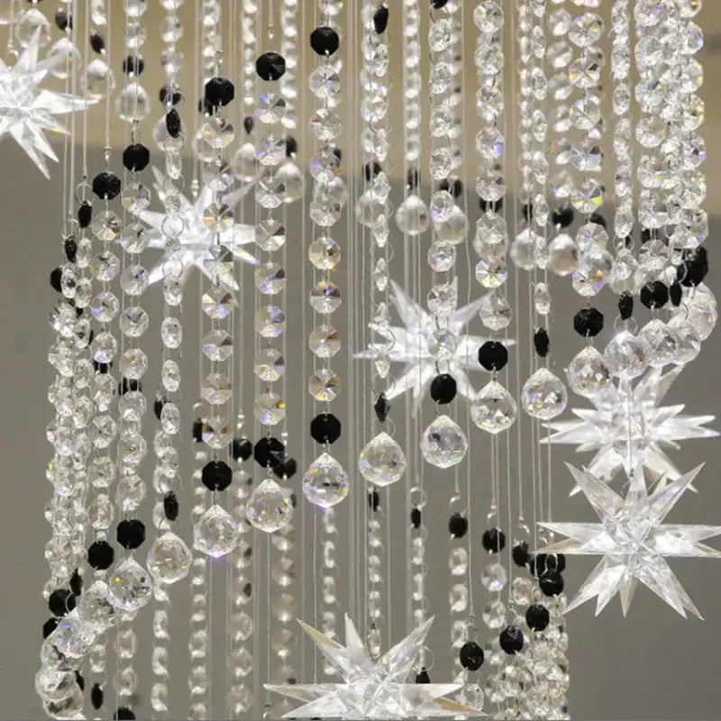Modern spiral crystal star led chandelier living room light with clear and black crystal beads and decorbites crystal star ornaments