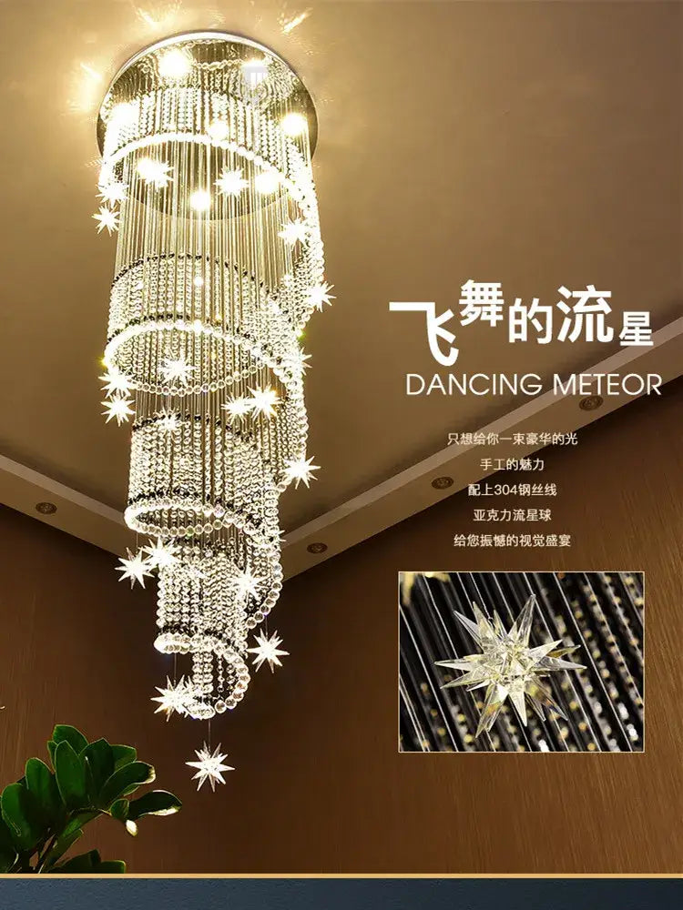 Modern spiral crystal star led chandelier with clear glass star ornaments and metallic accents for living room decorbites crystal star