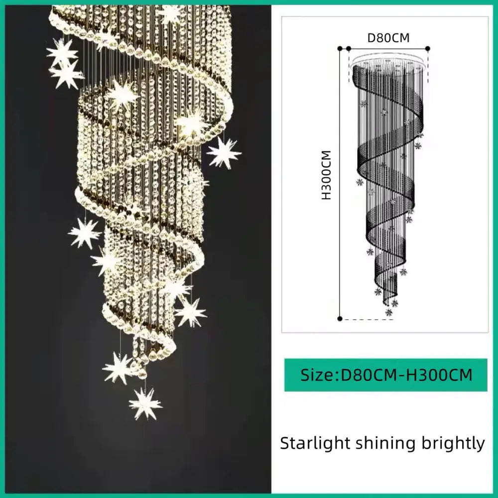 Modern spiral crystal star led chandelier in gold with cascading crystals and star accents for living room decorbites crystal star
