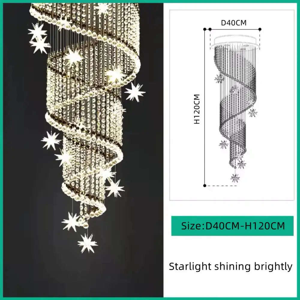 Modern spiral crystal star led chandelier with gold tone spiral and cascading crystals for living room decorbites crystal star
