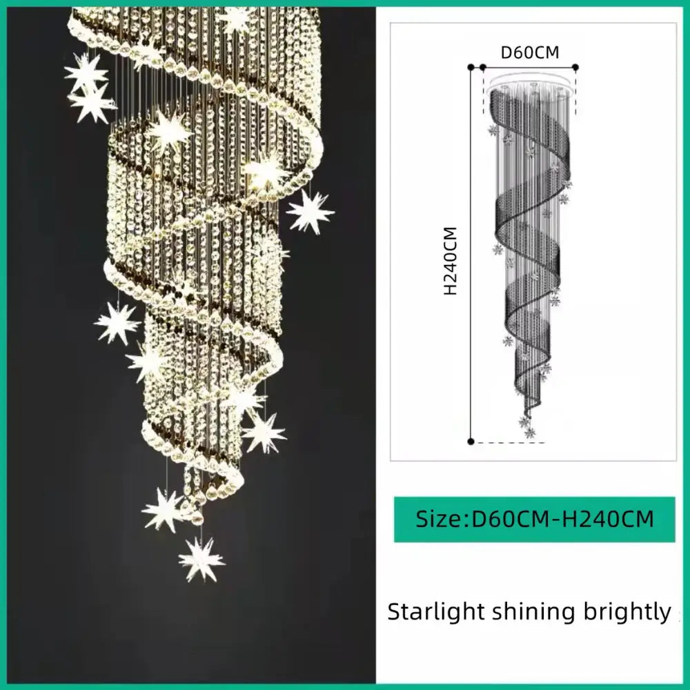 Modern spiral crystal star led chandelier in gold tone with cascading crystals for elegant living room decorbites crystal star lighting