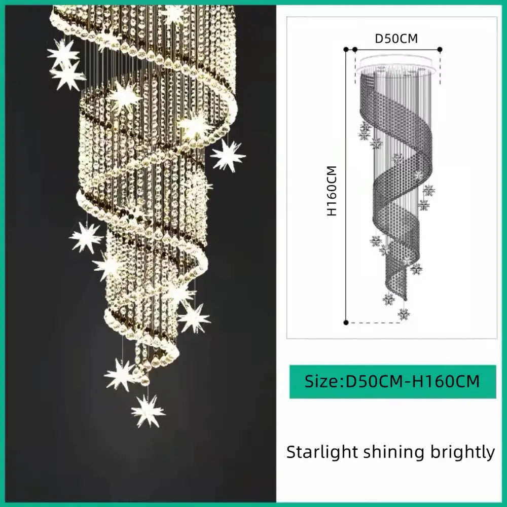 Modern spiral crystal star led chandelier in gold tone with cascading crystals for elegant living room decorbites crystal star lighting