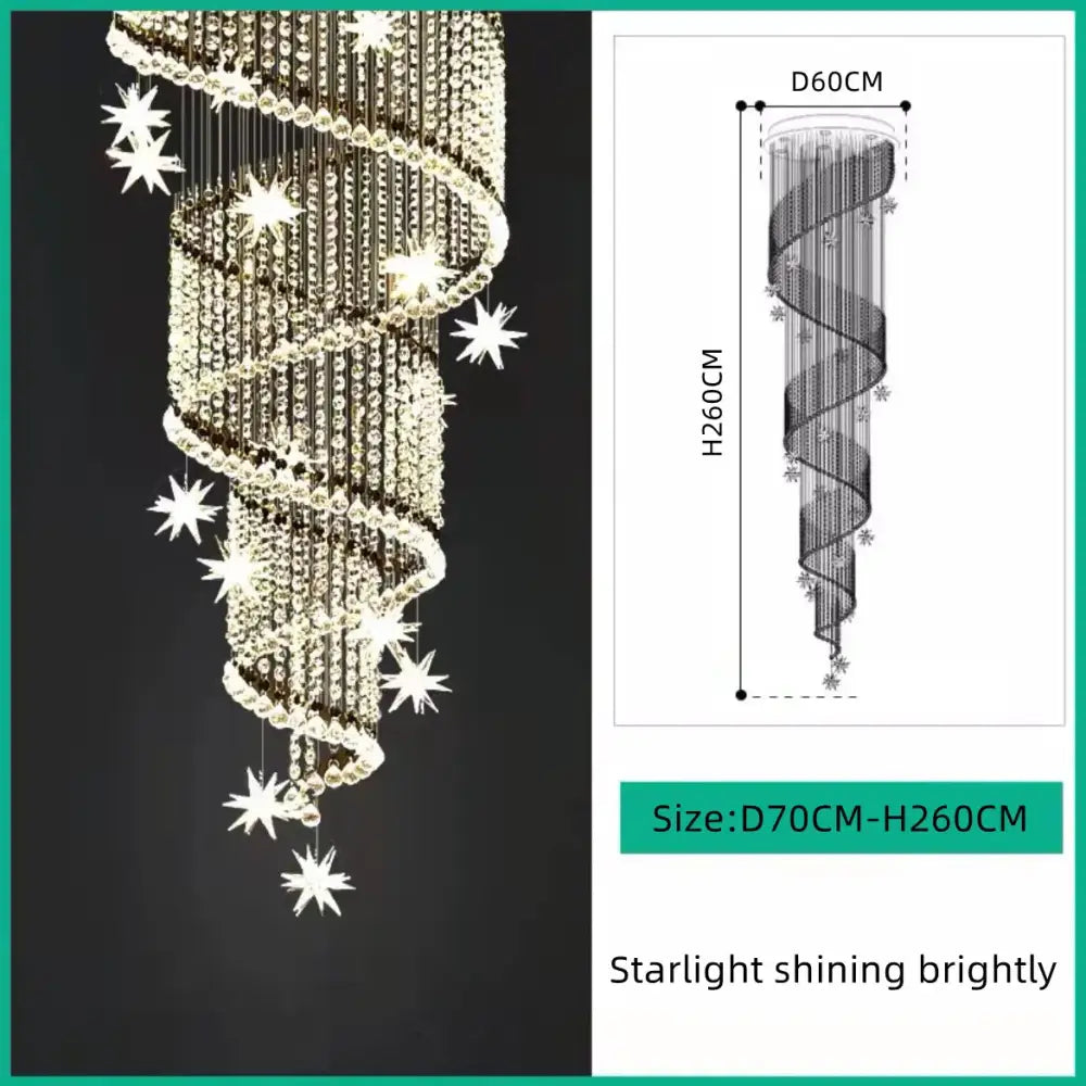 A gold-toned modern spiral crystal star led chandelier with cascading crystals for living room decorbites crystal star