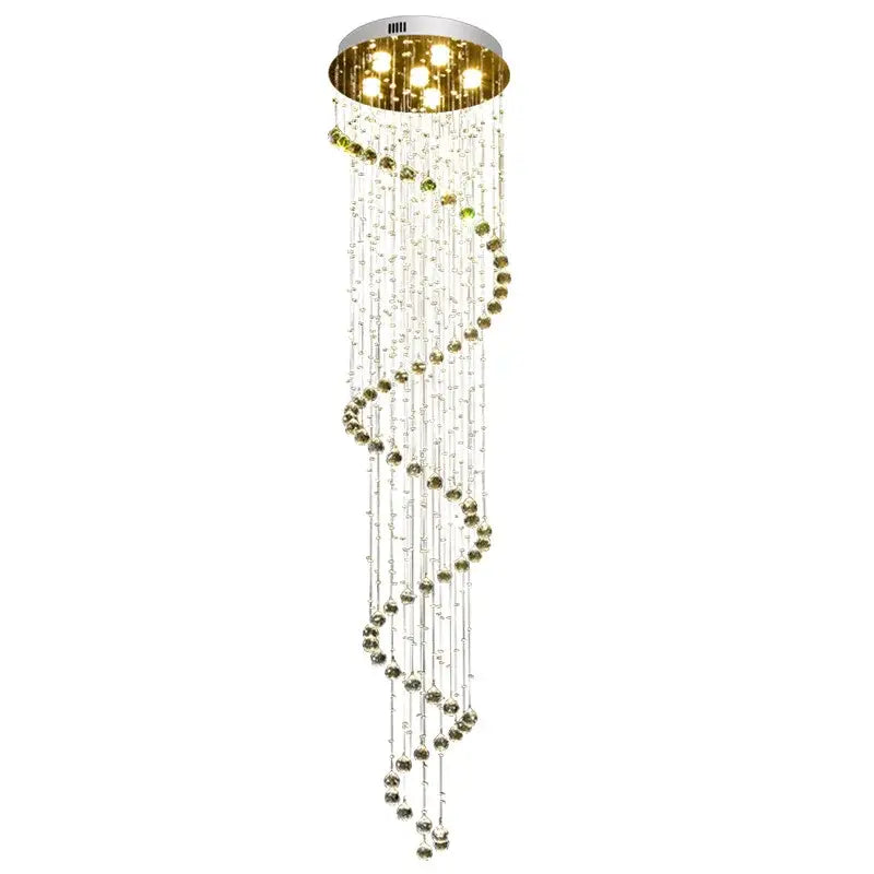 Modern spiral decorbites crystal chandelier with chrome top and gold accents for living room staircase lighting
