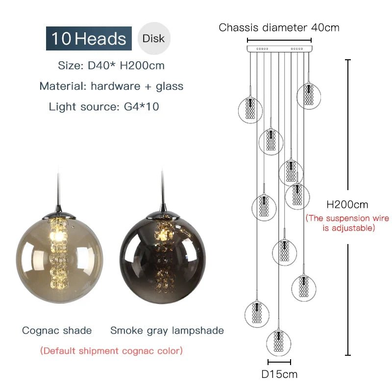 Modern Spiral Glass Ball Pendant Chandelier - Decorbites