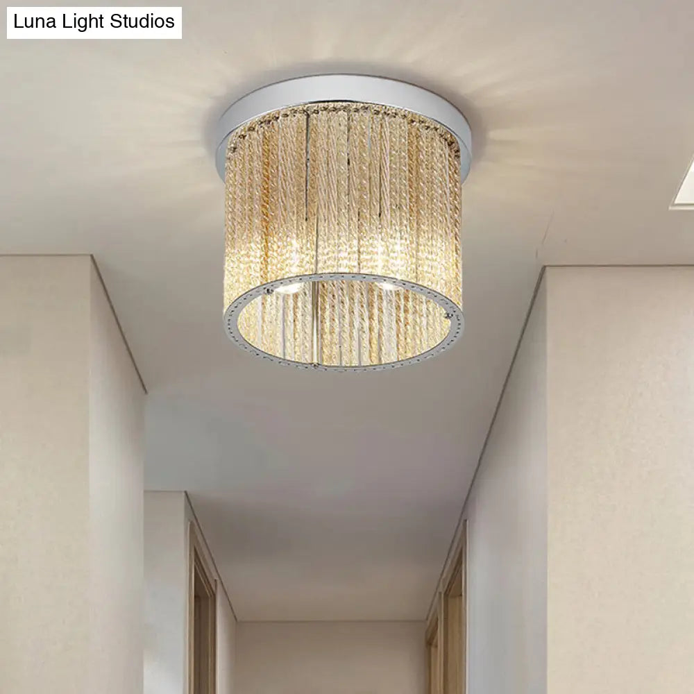 DecorBites™ DecorBites™ Modern Spiral Glass Rod Ceiling Light, 2-Light Flush Mount Chrome with Crystal Drop, 7"/10" Wide