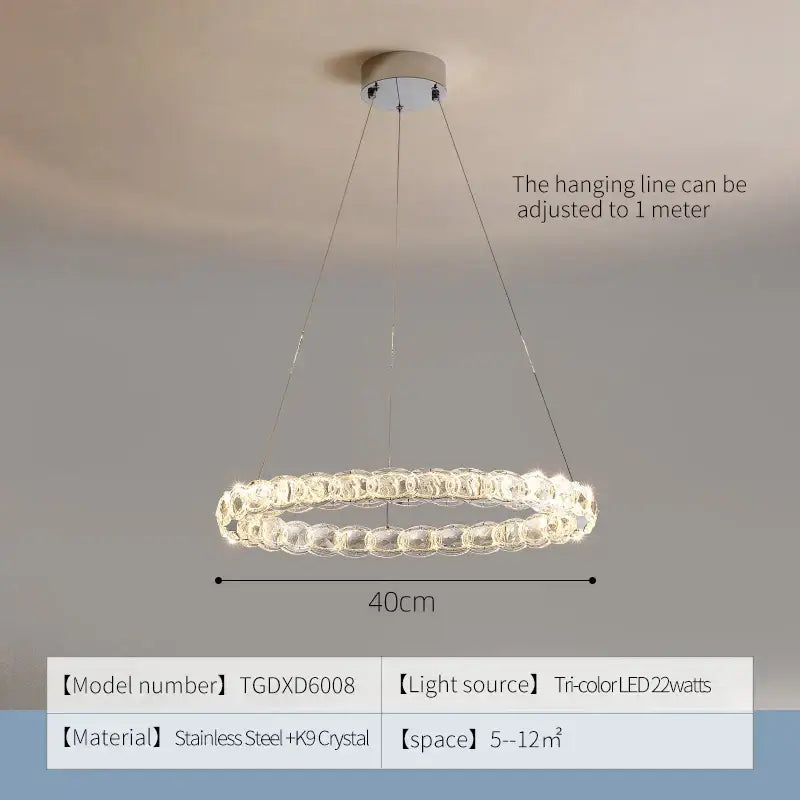 Modern spiral interlocking decorbites crystal chandelier with tri-color led lighting and stainless steel frame for living room