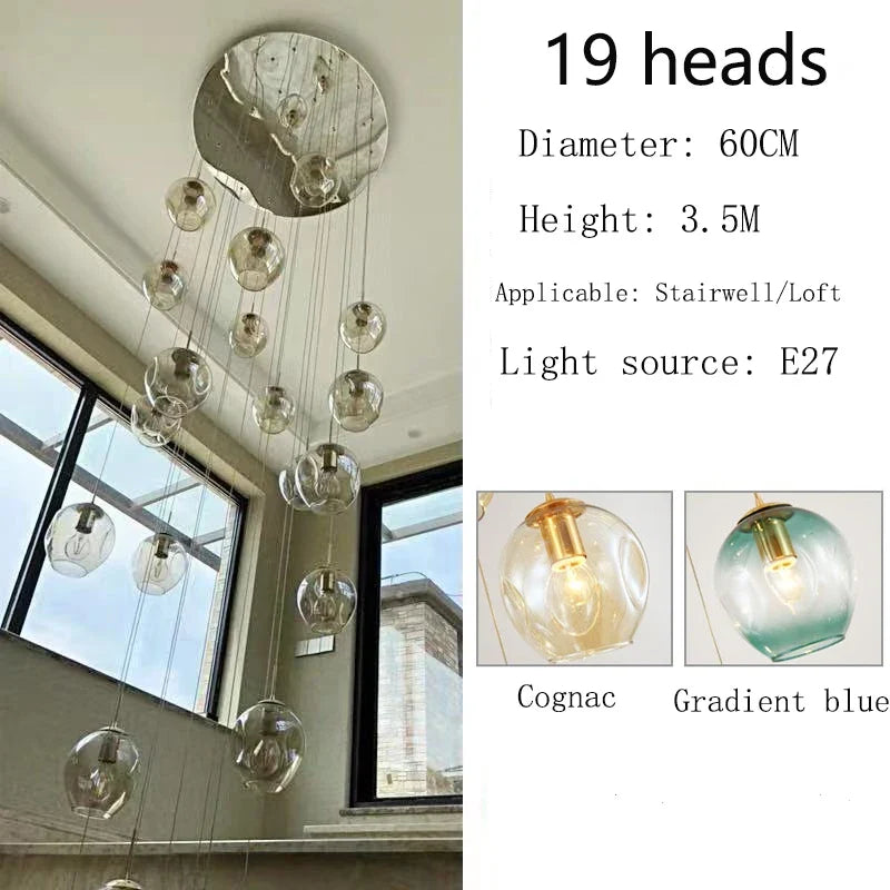 Modern Spiral Staircase Crystal Globe Pendant Chandelier