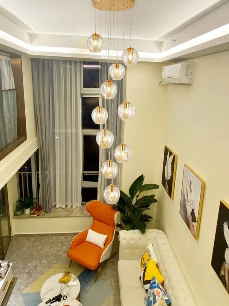 Modern Spiral Staircase Crystal Globe Pendant Chandelier - Decorbites