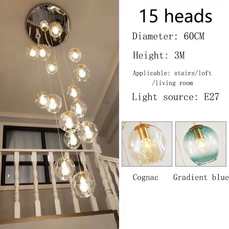 Modern Spiral Staircase Crystal Globe Pendant Chandelier