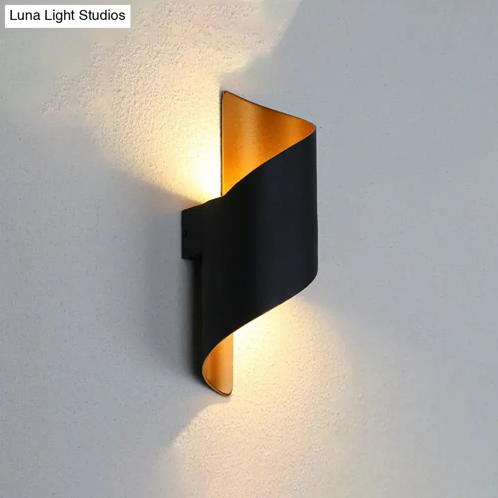 Modern spiral white and gold wall sconce with sleek matte metal twisted design for direct wired electric installation