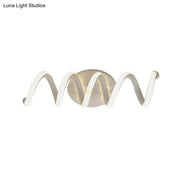 Modern spiral white wall light with sleek wave design and central circular natural warm led sconce for bathroom use