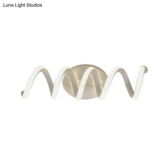 Modern spiral white wall light with sleek wave design and central circular natural warm led sconce for bathroom use