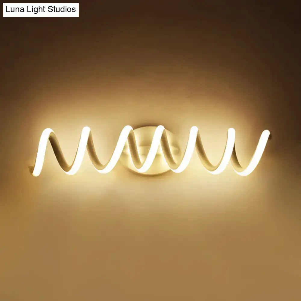 Modern spiral white wall light with natural warm led and sleek curved acrylic body for bathroom use