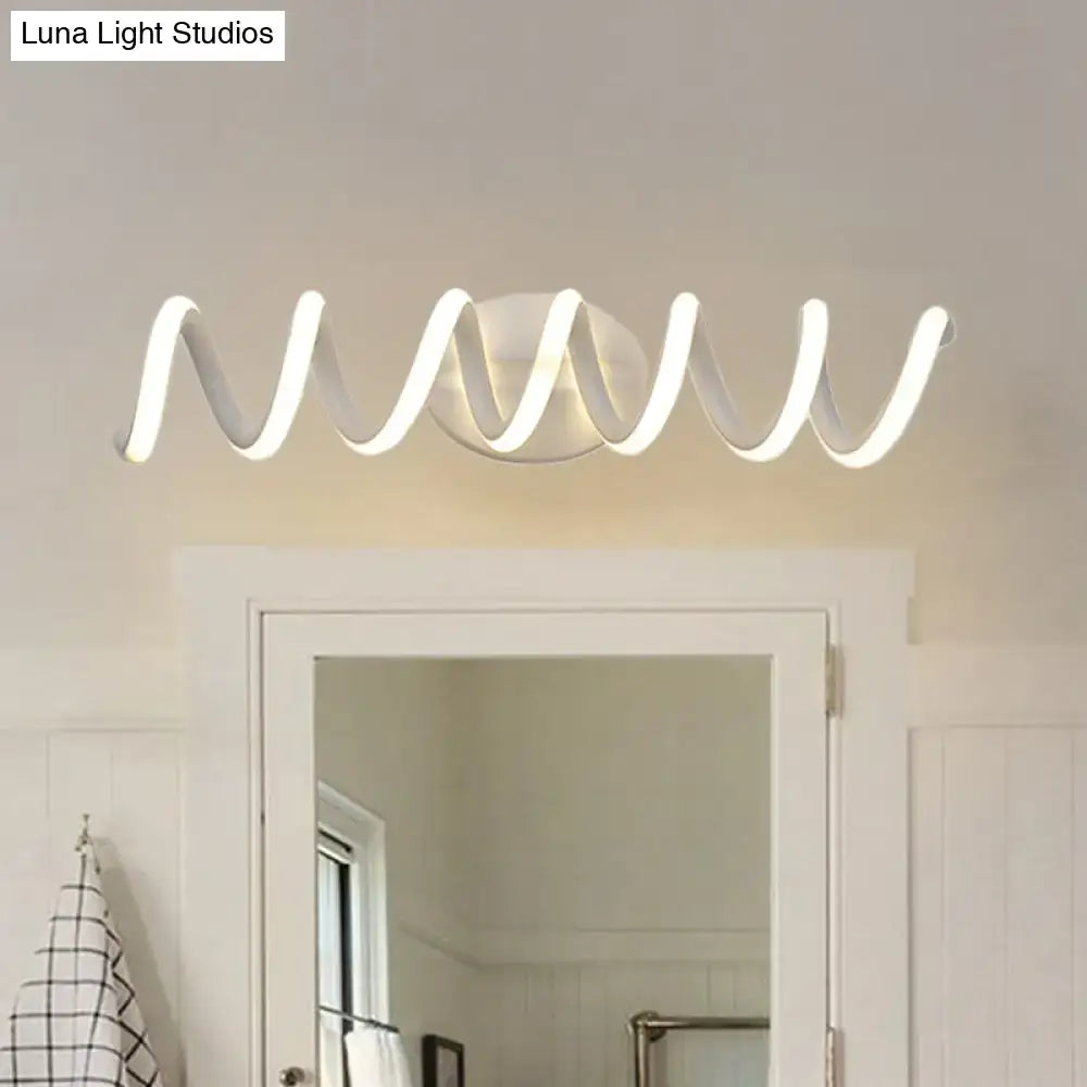 Modern spiral white wall light with a sleek wavy design featuring natural warm led for bathroom illumination