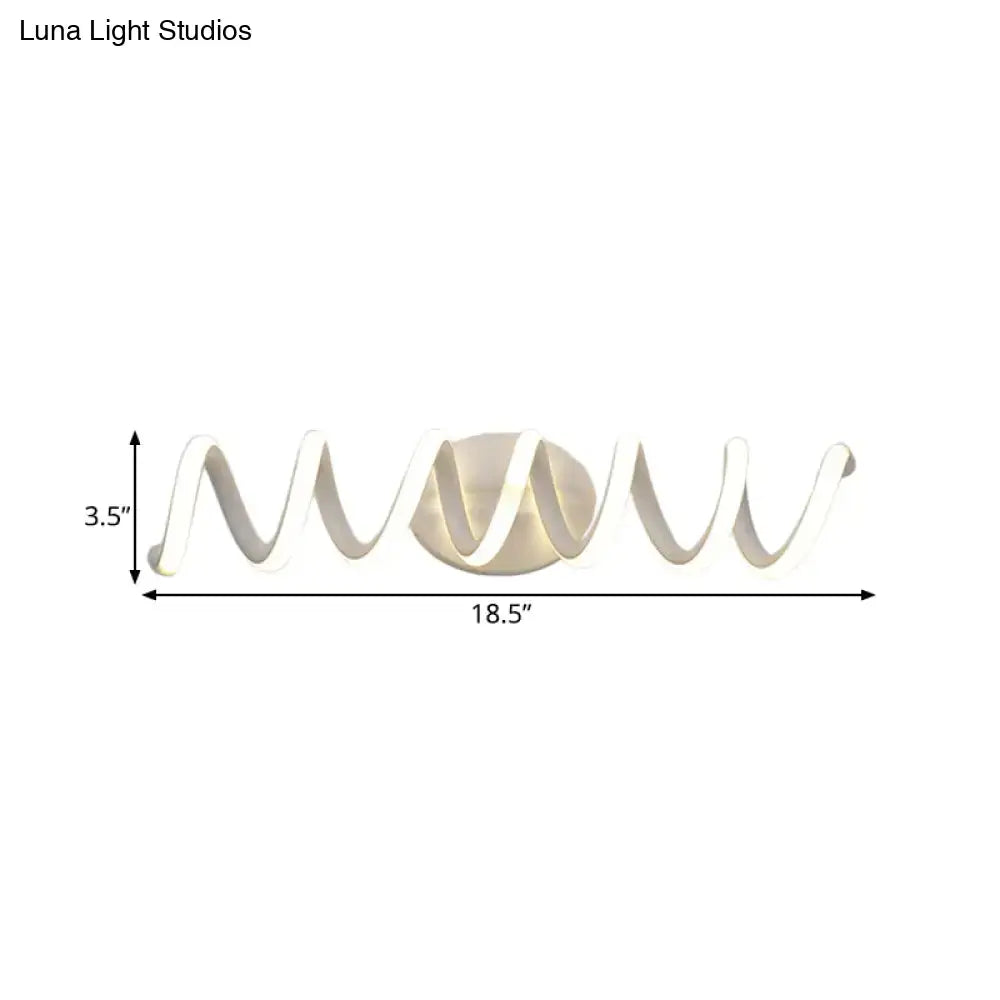 Modern spiral white wall light with natural warm led and sleek wave-like design for bathroom lighting