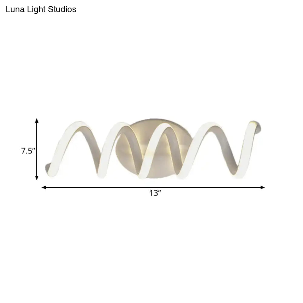 Modern spiral white wall light with natural warm led sconce and sleek wave-like design for bathroom use