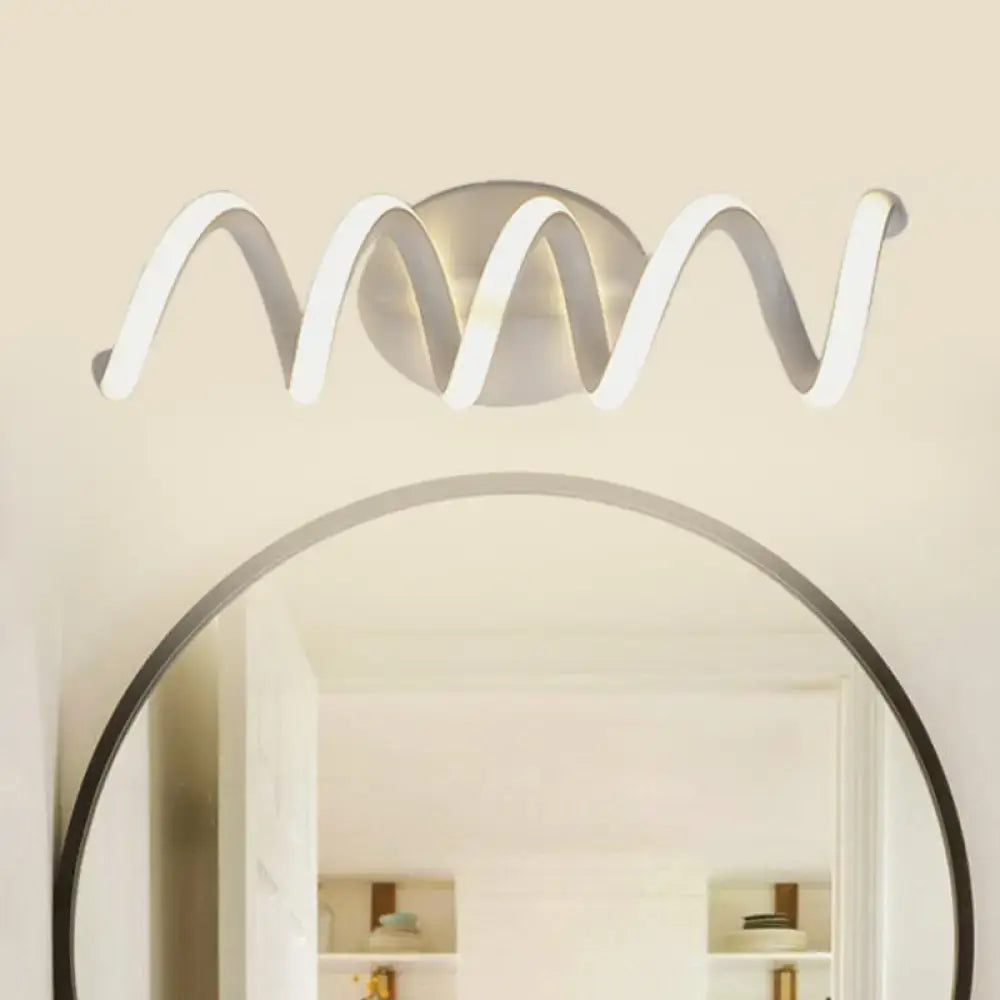Modern spiral white wall light with a sleek wavy design and natural warm led for bathroom illumination