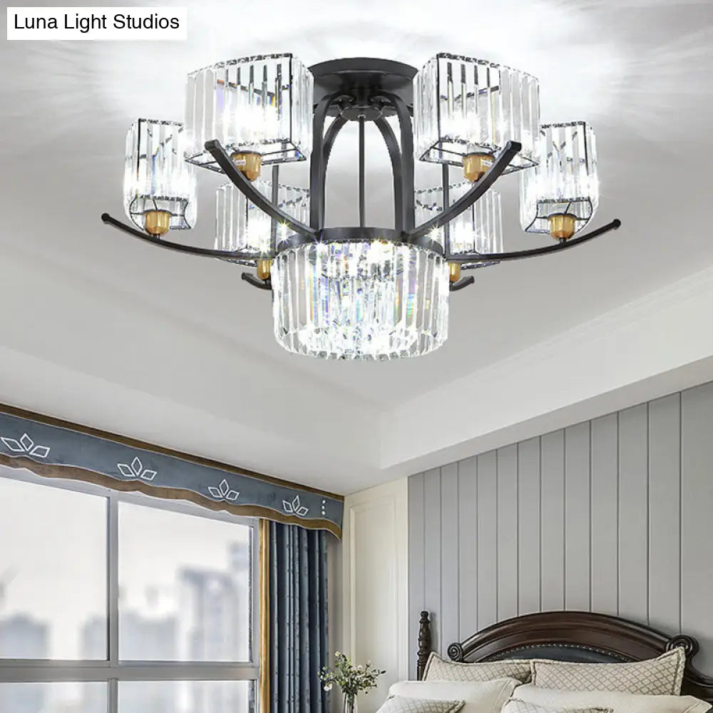 DecorBites™ DecorBites™ Modern Sputnik Crystal Block Flush Light Fixture - 9/12 Head Semi Flush Mount in Black