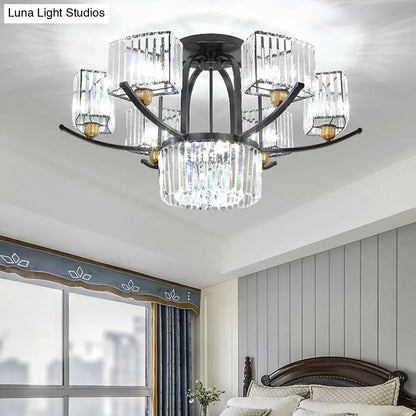 DecorBites™ DecorBites™ Modern Sputnik Crystal Block Flush Light Fixture - 9/12 Head Semi Flush Mount in Black