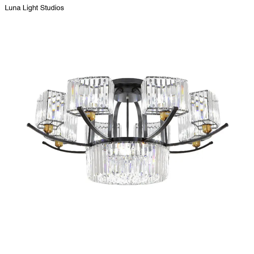 DecorBites™ DecorBites™ Modern Sputnik Crystal Block Flush Light Fixture - 9/12 Head Semi Flush Mount in Black