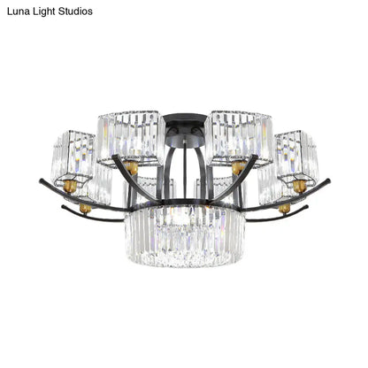 DecorBites™ DecorBites™ Modern Sputnik Crystal Block Flush Light Fixture - 9/12 Head Semi Flush Mount in Black