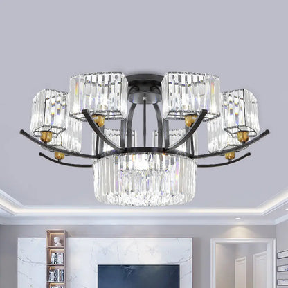 DecorBites™ DecorBites™ Modern Sputnik Crystal Block Flush Light Fixture - 9/12 Head Semi Flush Mount in Black