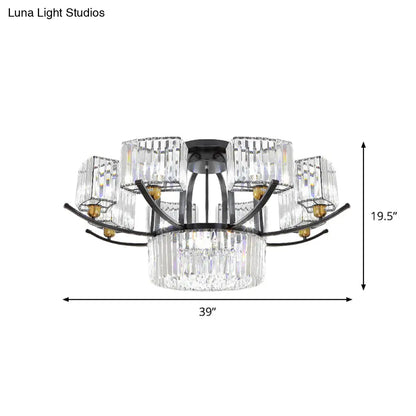 DecorBites™ DecorBites™ Modern Sputnik Crystal Block Flush Light Fixture - 9/12 Head Semi Flush Mount in Black