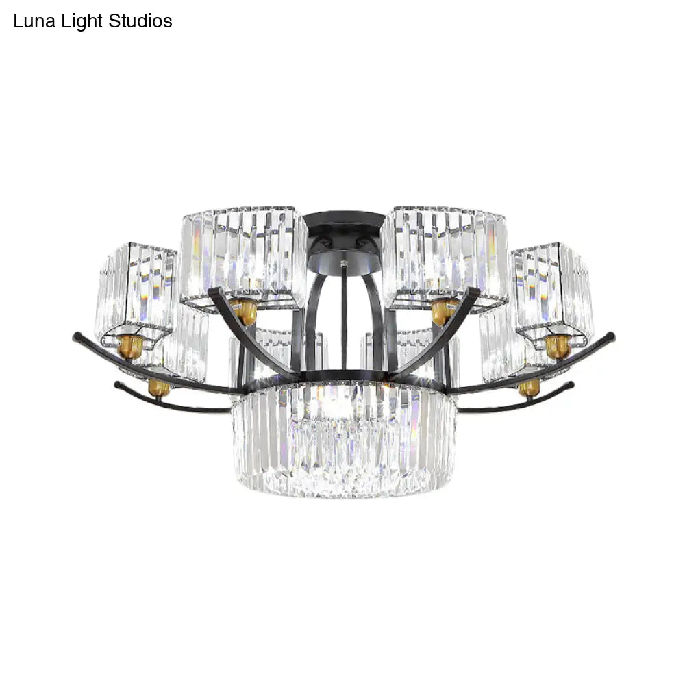 DecorBites™ DecorBites™ Modern Sputnik Crystal Block Flush Light Fixture - 9/12 Head Semi Flush Mount in Black