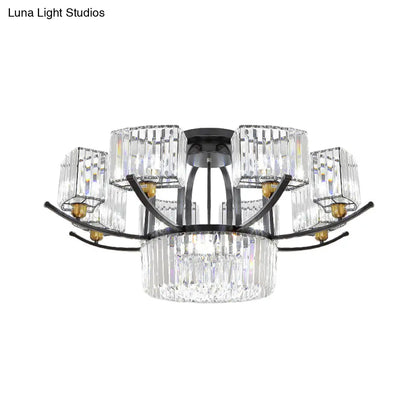 DecorBites™ DecorBites™ Modern Sputnik Crystal Block Flush Light Fixture - 9/12 Head Semi Flush Mount in Black