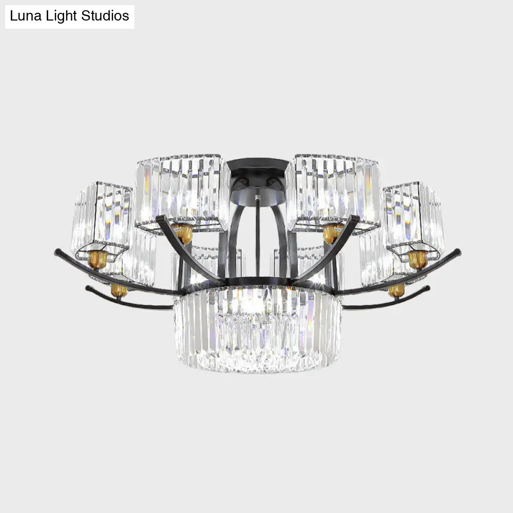 DecorBites™ DecorBites™ Modern Sputnik Crystal Block Flush Light Fixture - 9/12 Head Semi Flush Mount in Black